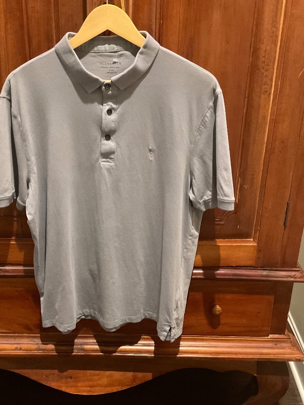 AllSaints  Boys Form  Organic Cotton Short Sleeve Polo Shirt, Color Gray, XXL